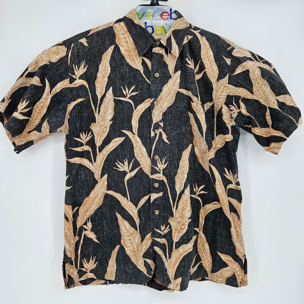 Cooke Street Hawaiian Shirt Mens XL Reverse Print Tropical‎ Leaves Short Sleeve